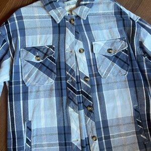 Aerie Blue and White Plaid Button-Up Jacket